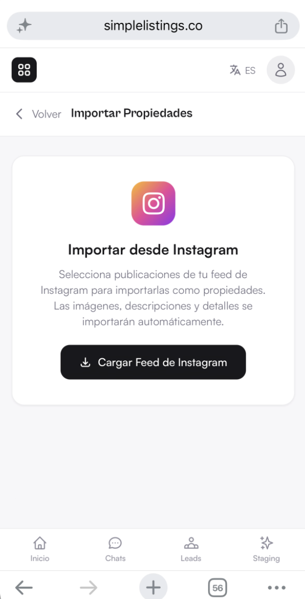 Tela Importar do Instagram
