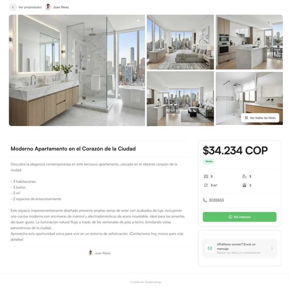 Gallery template: photo gallery, map, and side contact panel for real estate listings