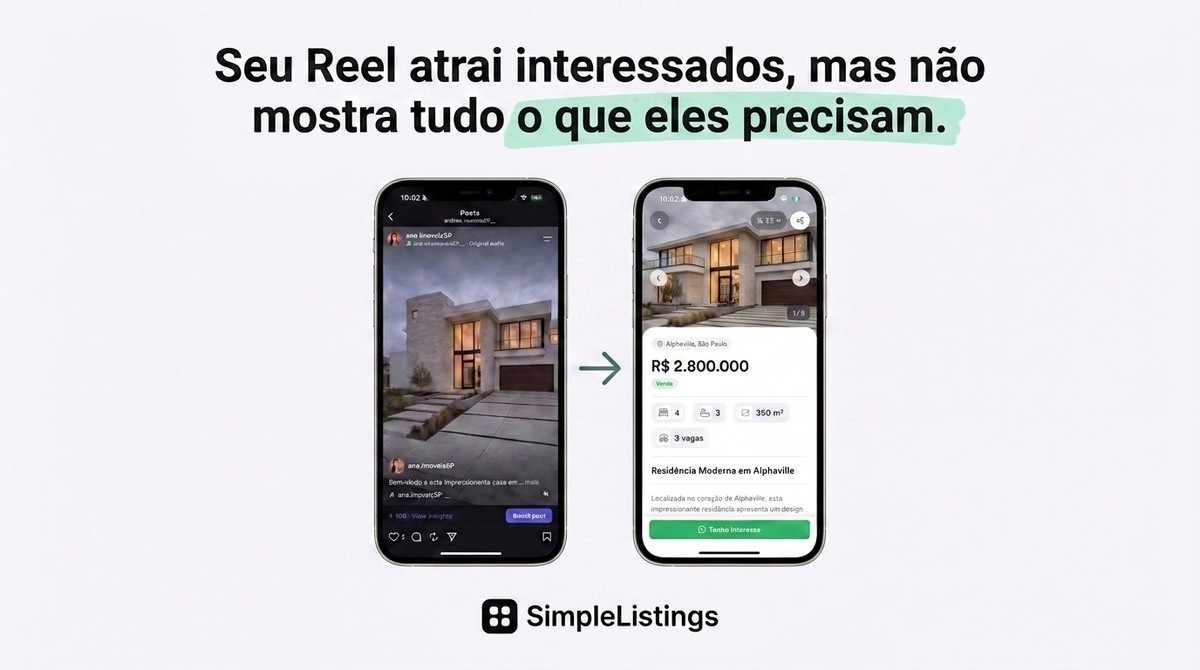 Do Reel à página do imóvel com WhatsApp no SimpleListings