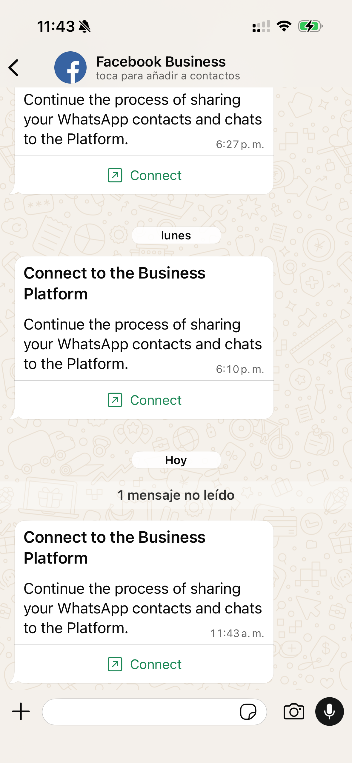 Mensaje de Facebook Business en WhatsApp
