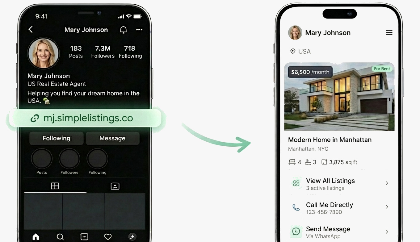 Instagram profile linking to a property catalog